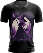Camiseta Gola V Bruxa Halloween Púrpura Festa 2