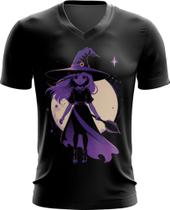 Camiseta Gola V Bruxa Halloween Púrpura Festa 6 - Kasubeck Store