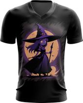Camiseta Gola V Bruxa Halloween Púrpura Festa 9