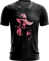 Camiseta Gola V Bruxa Halloween Rosa 10