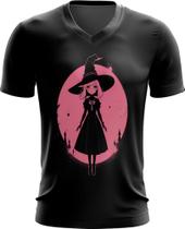 Camiseta Gola V Bruxa Halloween Rosa 13 - Kasubeck Store