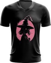 Camiseta Gola V Bruxa Halloween Rosa 15