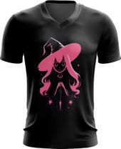 Camiseta Gola V Bruxa Halloween Rosa 2