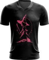 Camiseta Gola V Bruxa Halloween Rosa 3