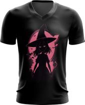 Camiseta Gola V Bruxa Halloween Rosa 7