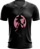 Camiseta Gola V Bruxa Halloween Rosa 9