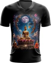 Camiseta Gola V Buda Universo Lótus Imortalidade 10 Camiseta Gola V Buda Universo Lótus Imortalidade 10