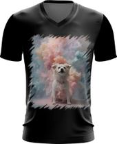 Camiseta Gola V Cachorro Explosão de Cores Hipnotizante 4 Camiseta Gola V Cachorro Explosão de Cores Hipnotizante 4