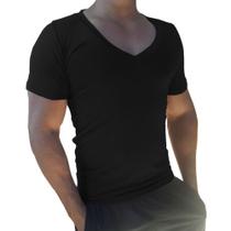 Camiseta Gola V Cavada Básica Slim Lisa Manga Curta