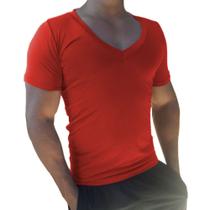 Camiseta Gola V Cavada Básica Slim Lisa Manga Curta