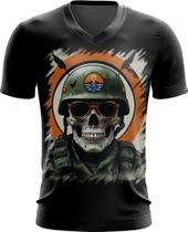 Camiseta Gola V Caveira Militar Logo Guerra 1