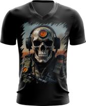 Camiseta Gola V Caveira Militar Logo Guerra 4