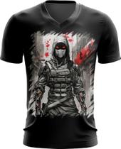 Camiseta Gola V Ciborgue Ninja Robô Espreita 5 Camiseta Gola V Ciborgue Ninja Robô Espreita 5