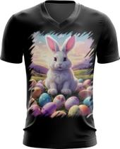 Camiseta Gola V Coelhinho da Páscoa com Ovos de Páscoa 2