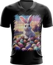 Camiseta Gola V Coelhinho da Páscoa com Ovos de Páscoa 3