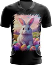 Camiseta Gola V Coelhinho da Páscoa com Ovos de Páscoa 5
