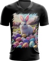 Camiseta Gola V Coelhinho da Páscoa com Ovos de Páscoa 8