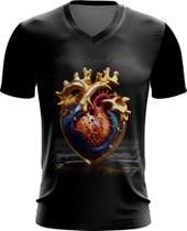 Camiseta Gola V Coração de Ouro Líquido Gold Heart 7 Camiseta Gola V Coração de Ouro Líquido Gold Heart 7