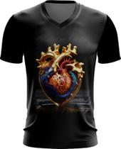 Camiseta Gola V Coração de Ouro Líquido Gold Heart 7