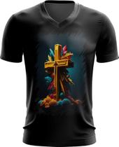 Camiseta Gola V da Cruz de Jesus Igreja Fé 17