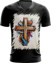 Camiseta Gola V da Cruz de Jesus Igreja Fé 32 Camiseta Gola V da Cruz de Jesus Igreja Fé 32