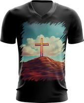 Camiseta Gola V da Cruz de Jesus Igreja Fé 33