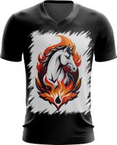 Camiseta Gola V de Cavalo Flamejante Fire Horse 7