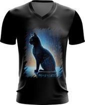 Camiseta Gola V de Gato Oráculo Hacker Binário Mat 1