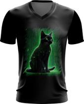Camiseta Gola V de Gato Oráculo Hacker Binário Mat 3 Camiseta Gola V de Gato Oráculo Hacker Binário Mat 3
