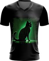 Camiseta Gola V de Gato Oráculo Hacker Binário Mat 4
