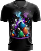Camiseta Gola V de Ovos de Páscoa Artísticos 1 Camiseta Gola V de Ovos de Páscoa Artísticos 1