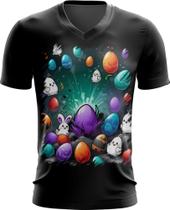 Camiseta Gola V de Ovos de Páscoa Artísticos 10 - Kasubeck Store