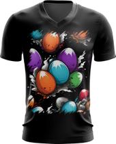 Camiseta Gola V de Ovos de Páscoa Artísticos 11