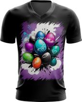 Camiseta Gola V de Ovos de Páscoa Artísticos 16
