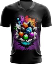 Camiseta Gola V de Ovos de Páscoa Artísticos 4 Camiseta Gola V de Ovos de Páscoa Artísticos 4