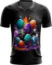 Camiseta Gola V de Ovos de Páscoa Artísticos 5 - Kasubeck Store