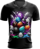 Camiseta Gola V de Ovos de Páscoa Artísticos 6 - Kasubeck Store