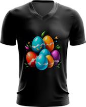 Camiseta Gola V de Ovos de Páscoa Minimalistas 17