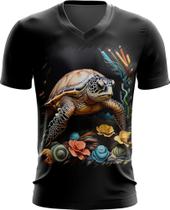 Camiseta Gola V de Tartaruga Marinha Desenhada 8