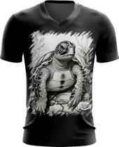 Camiseta Gola V de Tartaruga Marinha Desenhada 9