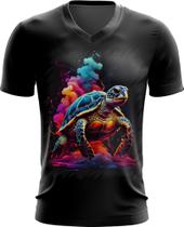 Camiseta Gola V de Tartaruga Marinha Neon Style 5 Camiseta Gola V de Tartaruga Marinha Neon Style 5