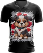 Camiseta Gola V Dia dos Namorados Cachorrinho 16 Camiseta Gola V Dia dos Namorados Cachorrinho 16