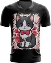 Camiseta Gola V Dia dos Namorados Gatinho 16 Camiseta Gola V Dia dos Namorados Gatinho 16