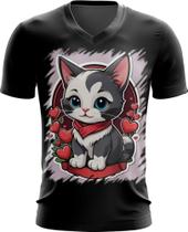 Camiseta Gola V Dia dos Namorados Gatinho 18 Camiseta Gola V Dia dos Namorados Gatinho 18