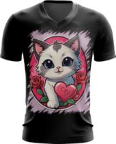 Camiseta Gola V Dia dos Namorados Gatinho 2 Camiseta Gola V Dia dos Namorados Gatinho 2