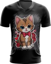 Camiseta Gola V Dia dos Namorados Gatinho 20 Camiseta Gola V Dia dos Namorados Gatinho 20