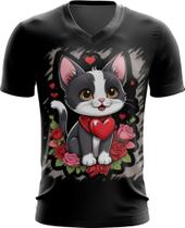 Camiseta Gola V Dia dos Namorados Gatinho 21 Camiseta Gola V Dia dos Namorados Gatinho 21