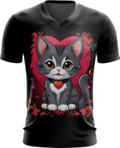 Camiseta Gola V Dia dos Namorados Gatinho 24 Camiseta Gola V Dia dos Namorados Gatinho 24