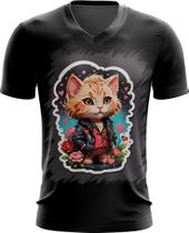 Camiseta Gola V Dia dos Namorados Gatinho 3 Camiseta Gola V Dia dos Namorados Gatinho 3
