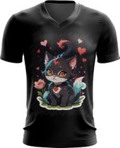 Camiseta Gola V Dia dos Namorados Gatinho 7 Camiseta Gola V Dia dos Namorados Gatinho 7